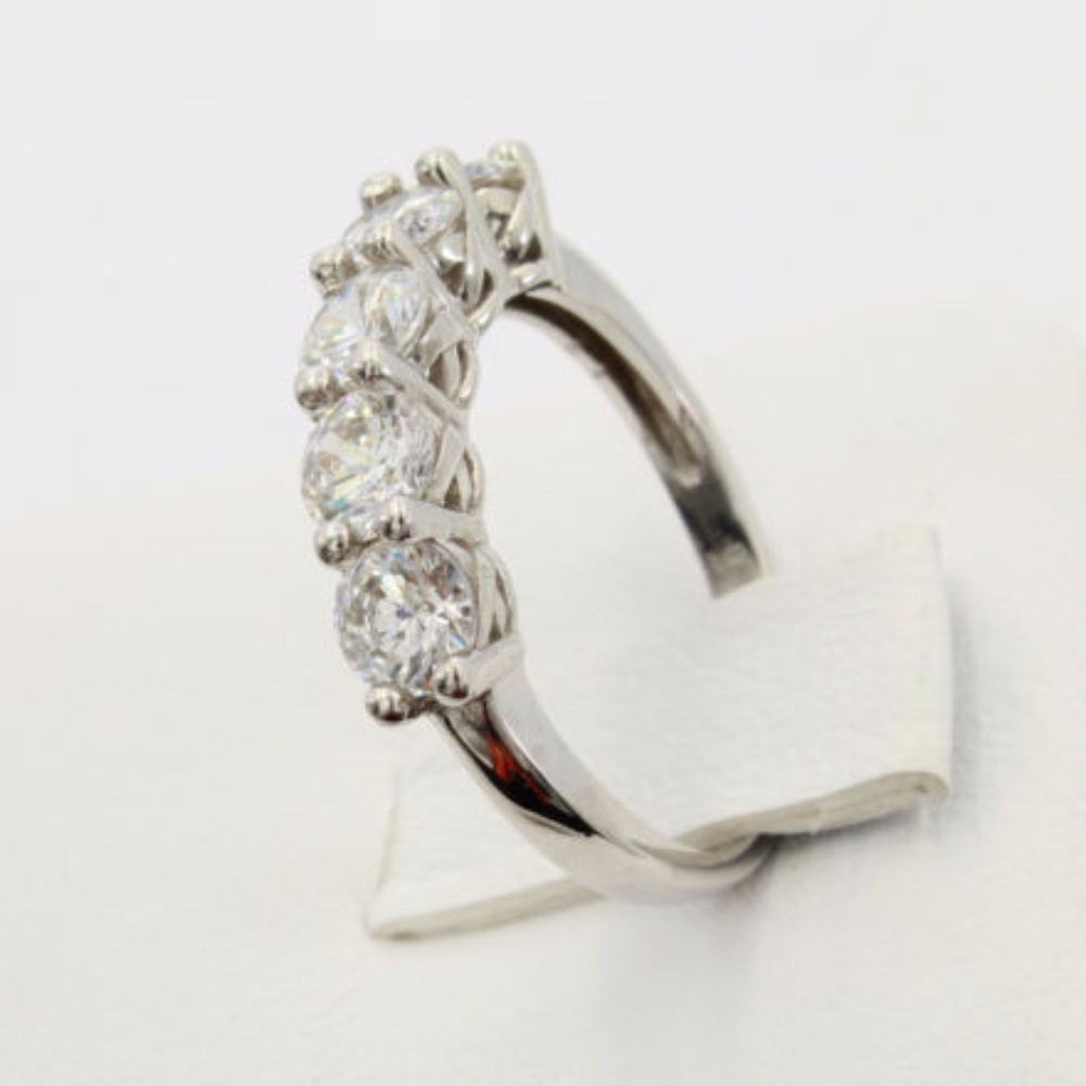 14K White Gold 5 Stones Wedding Anniversary Band - Picture 4 of 8