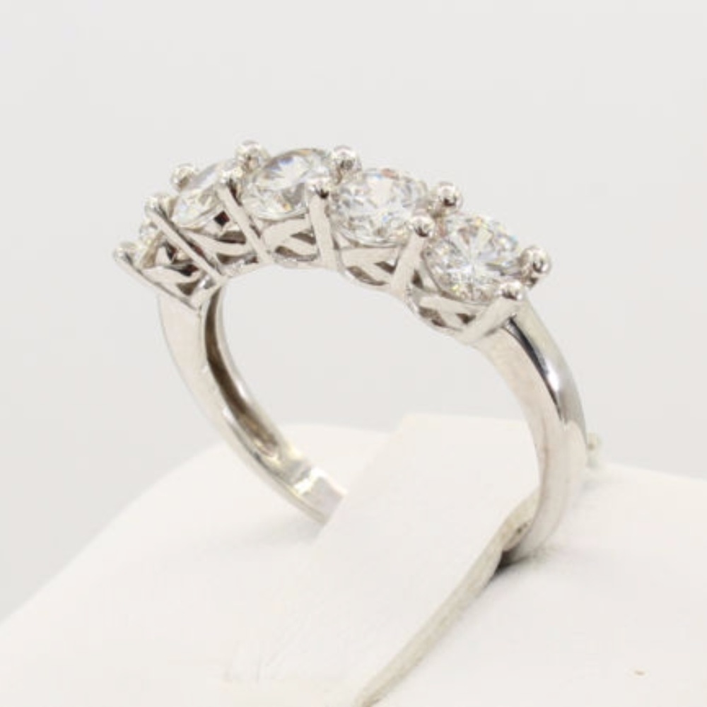 14K White Gold 5 Stones Wedding Anniversary Band - Picture 7 of 8