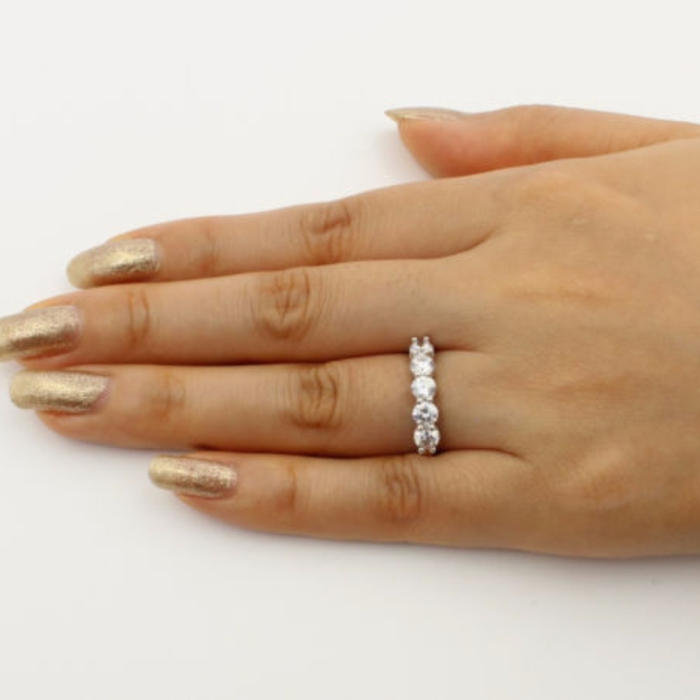 14K White Gold 5 Stones Wedding Anniversary Band - Picture 6 of 8
