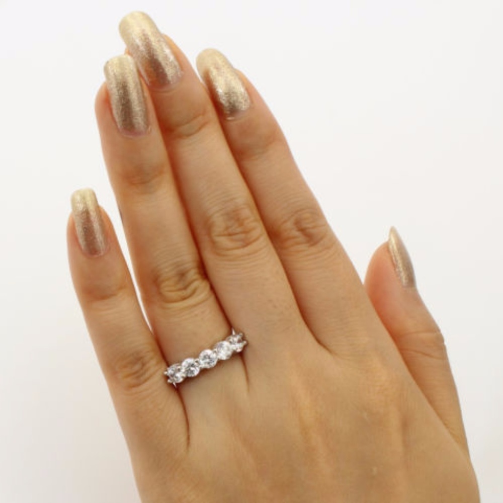 14K White Gold 5 Stones Wedding Anniversary Band - Picture 5 of 8