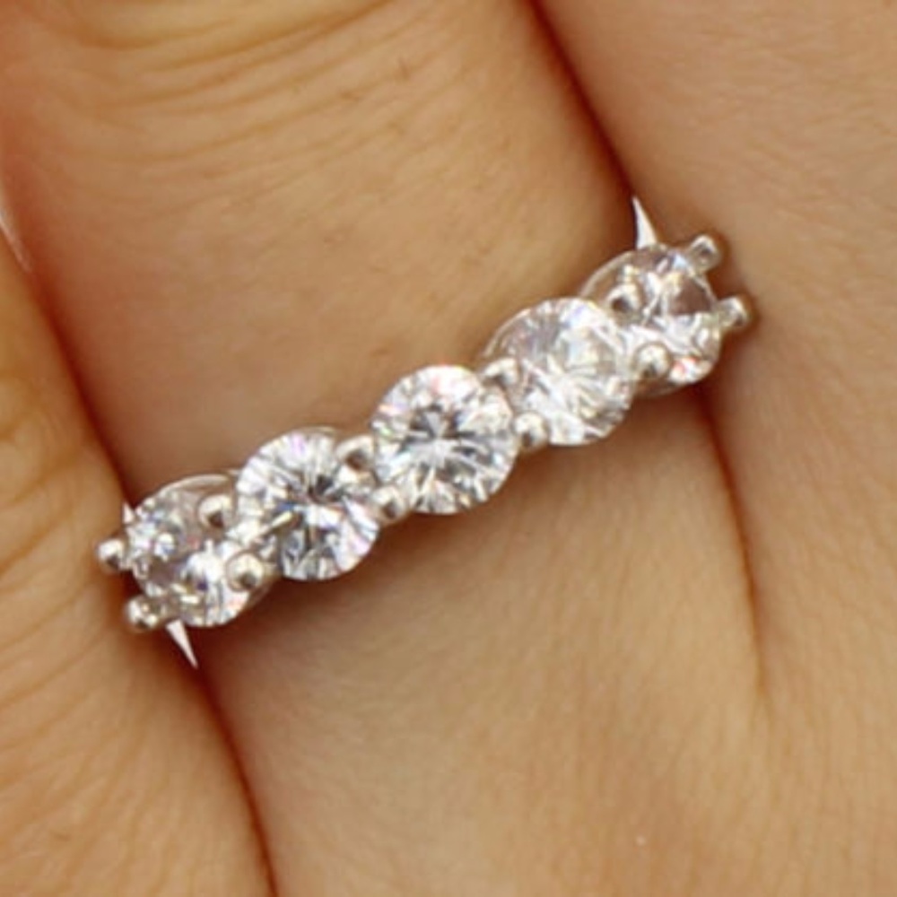 14K White Gold 5 Stones Wedding Anniversary Band - Picture 3 of 8
