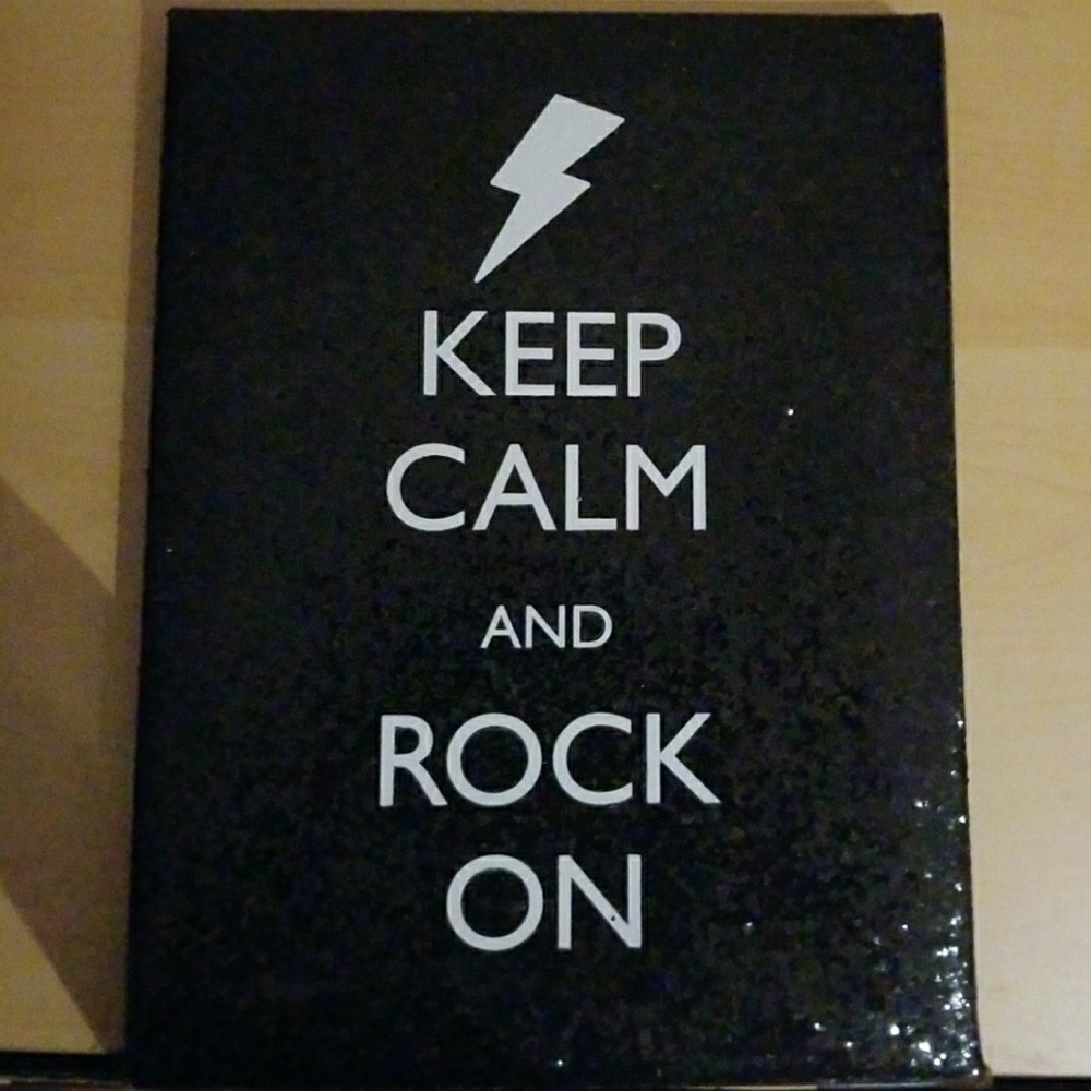 Black keep calm and rock on canvas