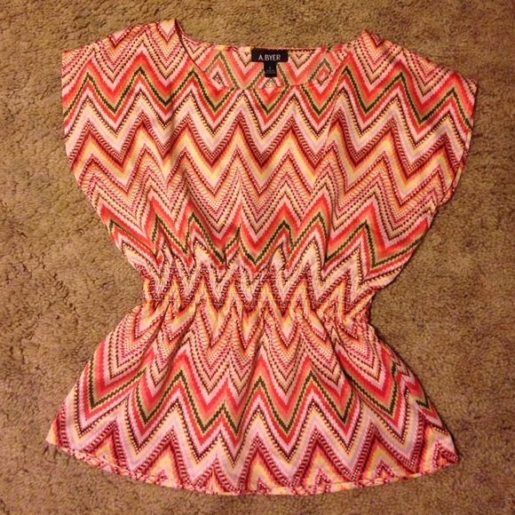 A. Byer Tops - Coral orange chevron top