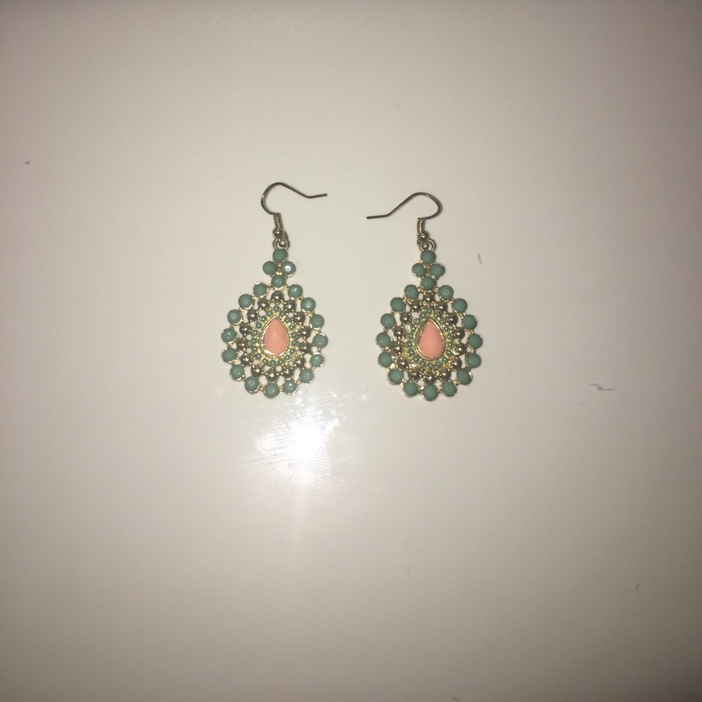 Intricate Blue and Pink Earrings