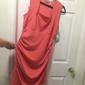 Slimfabulous coral bodycon dress w/shapewear, sz L