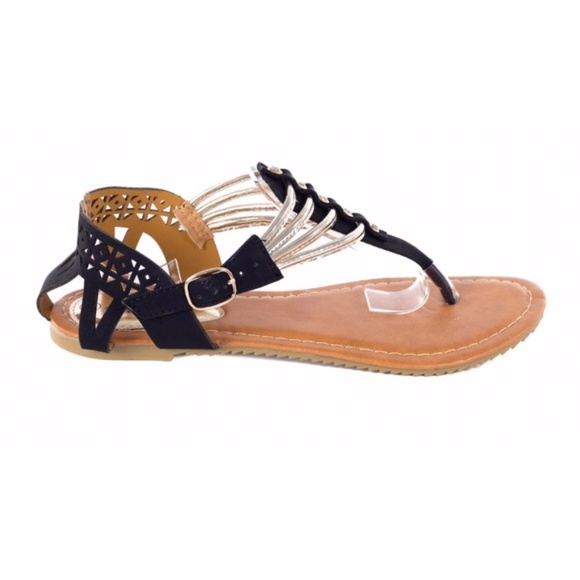 Women Black Slingback Thong Flat Sandals S-2004 - Picture 3 of 4