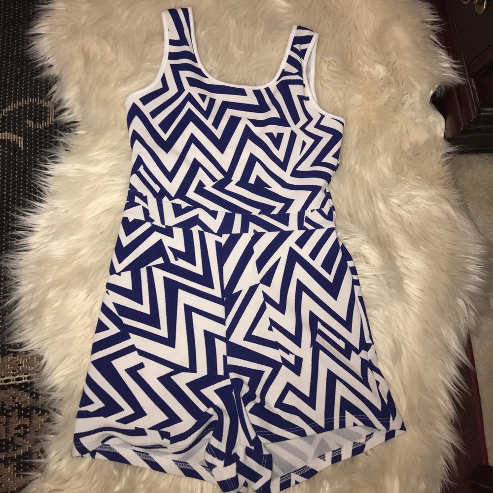 Blue and white romper