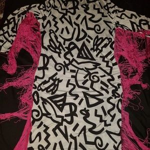 Black and white BodyCon Dress w/ Fuschia Fringe