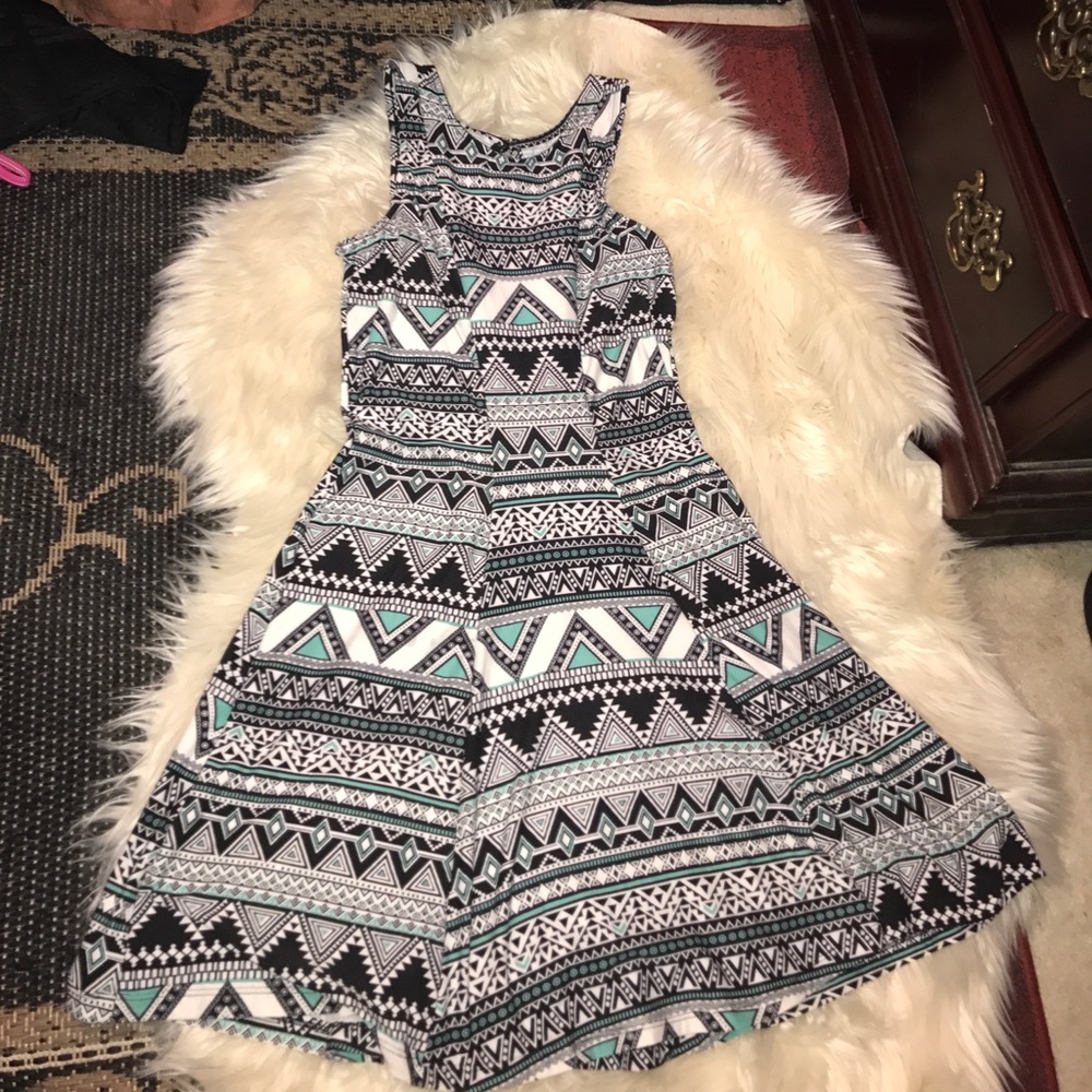 Black, white, and mint dress