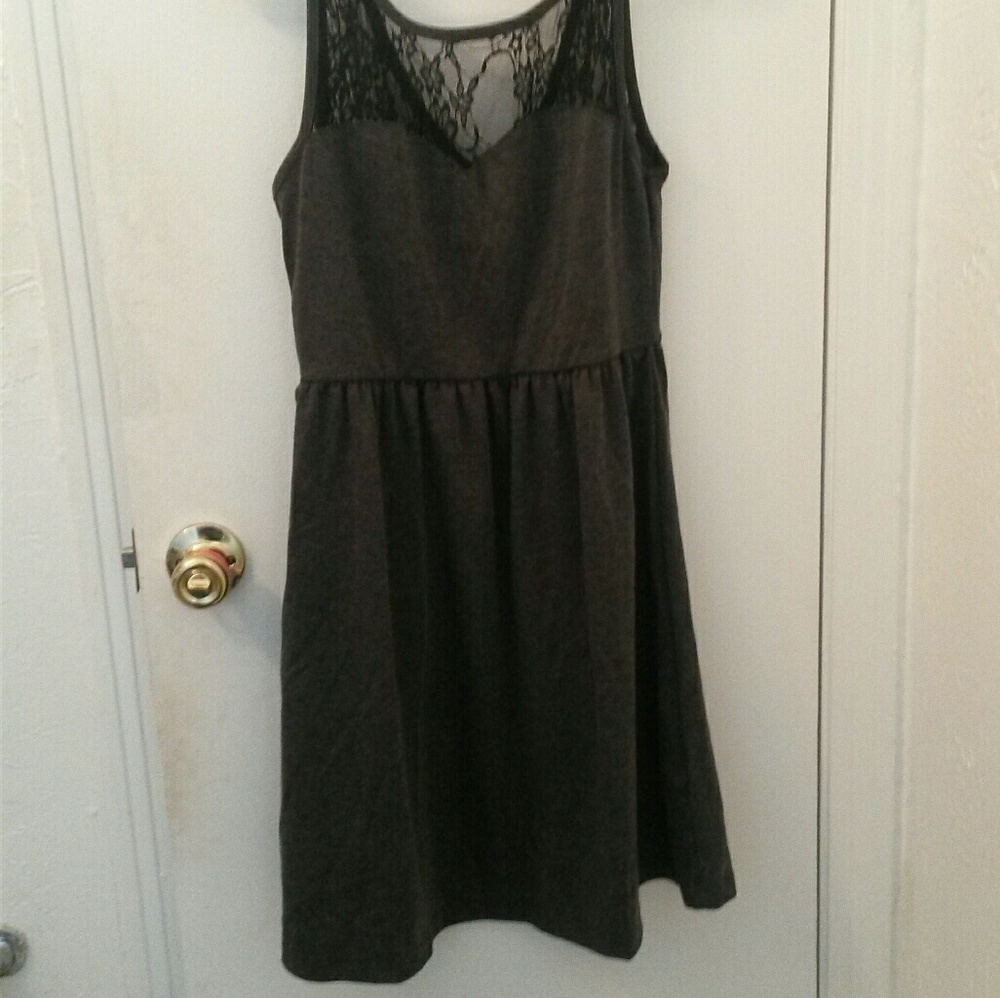 Grey Lace Yoke Dress