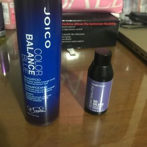 joico blue shampoo and a sample of purple shampoo
