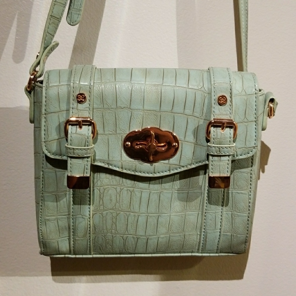 Turquoise green leather crossbody purse