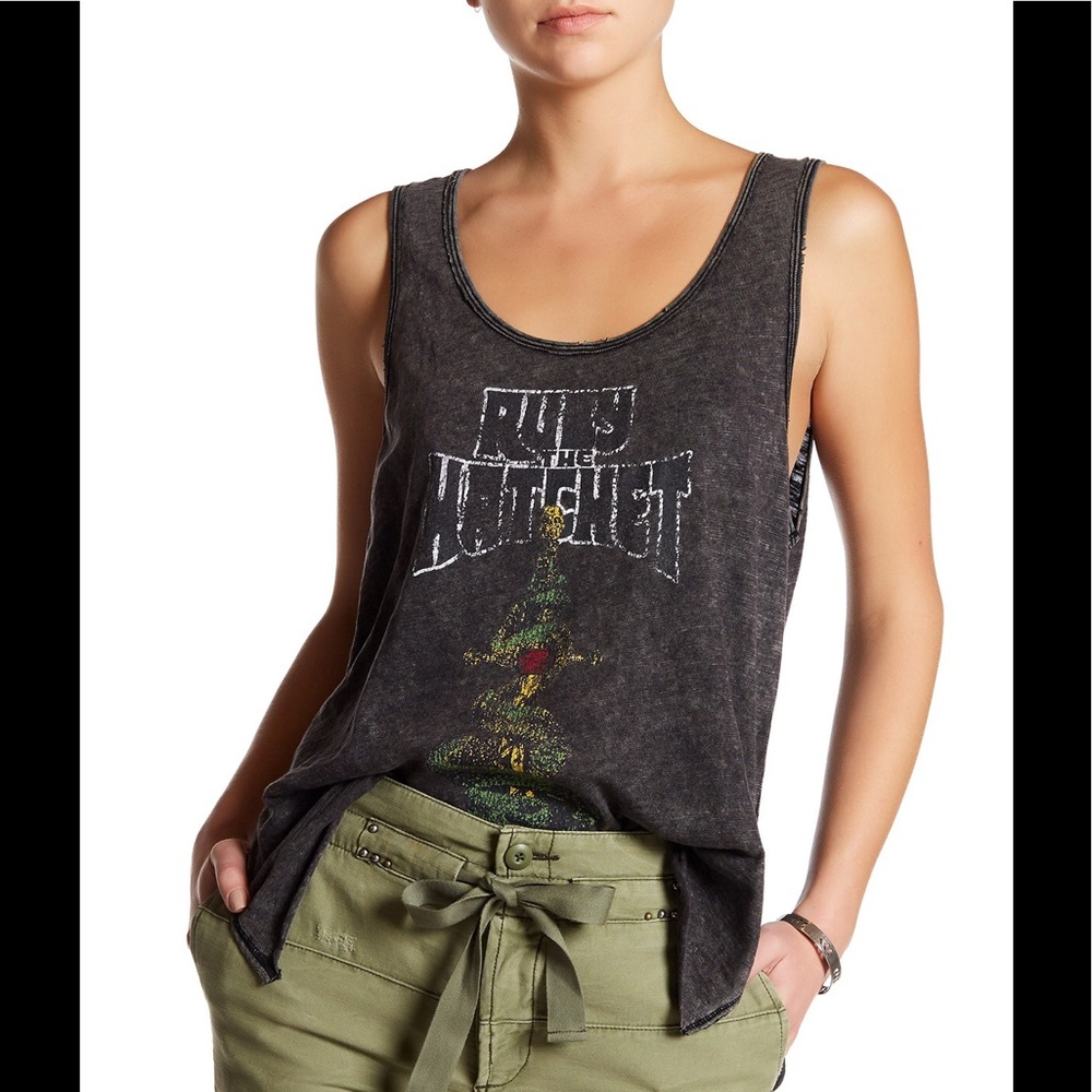 Free People Distressed Dark Grey Graphic Tank NWT - Picture 4 of 7