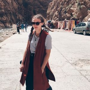 Rust Sleeveless Vest with Side Slits and Pockets