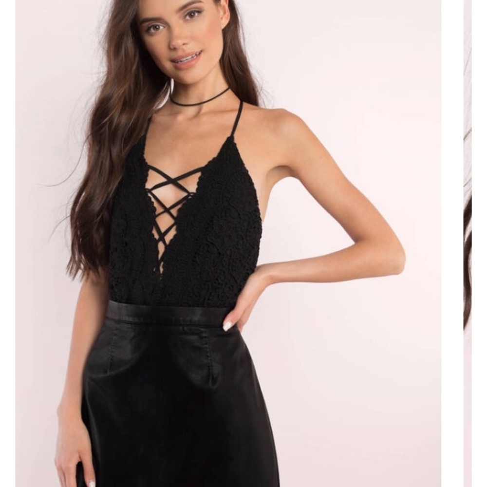 TOBI KENNEDY BLACK CROCHET BODYSUIT