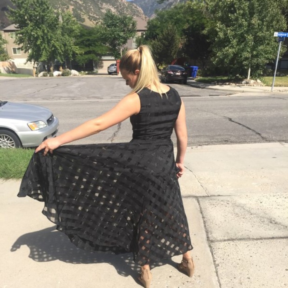 Black long dress pockets cut-out transparent