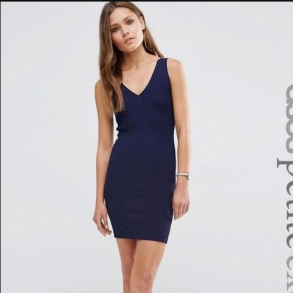 Navy Ribbed bodycon cocktail dress