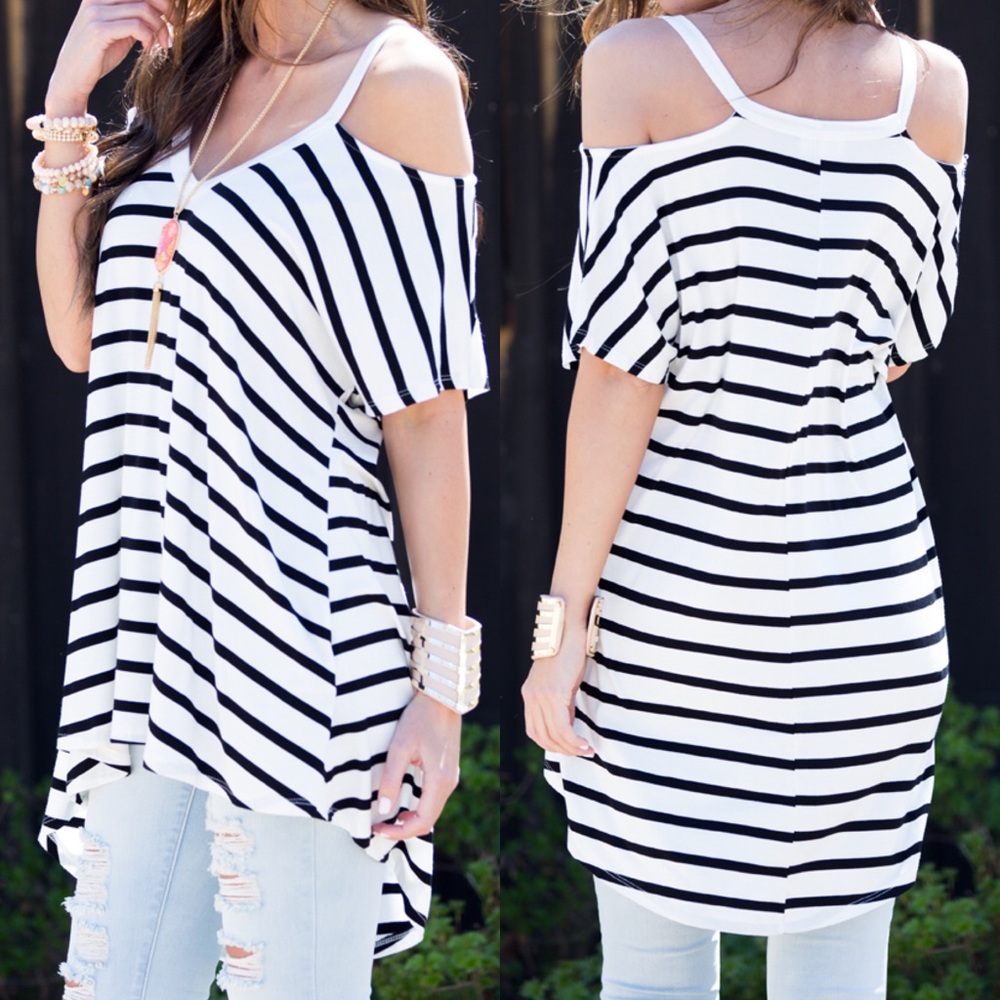 Cold Shoulder Striped Top