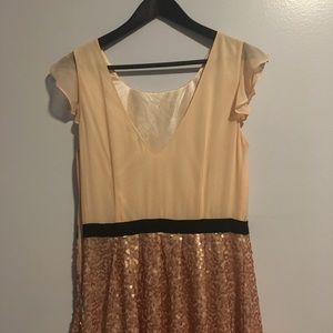 pink flowy sequin dress