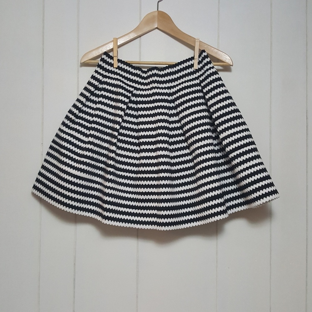 Express Black and White Striped Skater Skirt