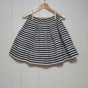 Express Black and White Striped Skater Skirt