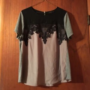 Apt 9 Sheer Lace Two Tone Top with Cotton Insert