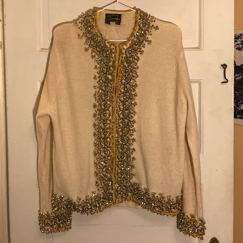 Beaded 50s Lambswool and Angora Sweater