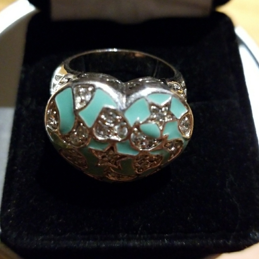 Gold and green giant heart ring