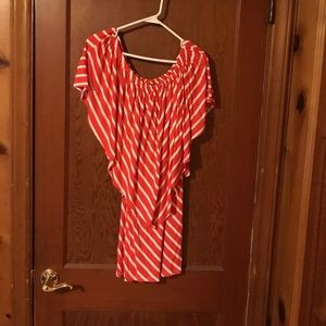 Peach v stripped dress