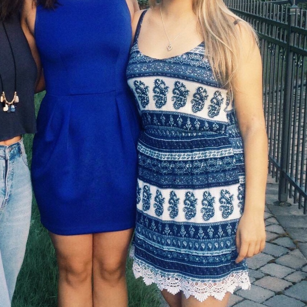 Bohemian blue and white lace dress