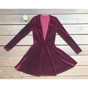 Red Velvet Deep V Skater Dress