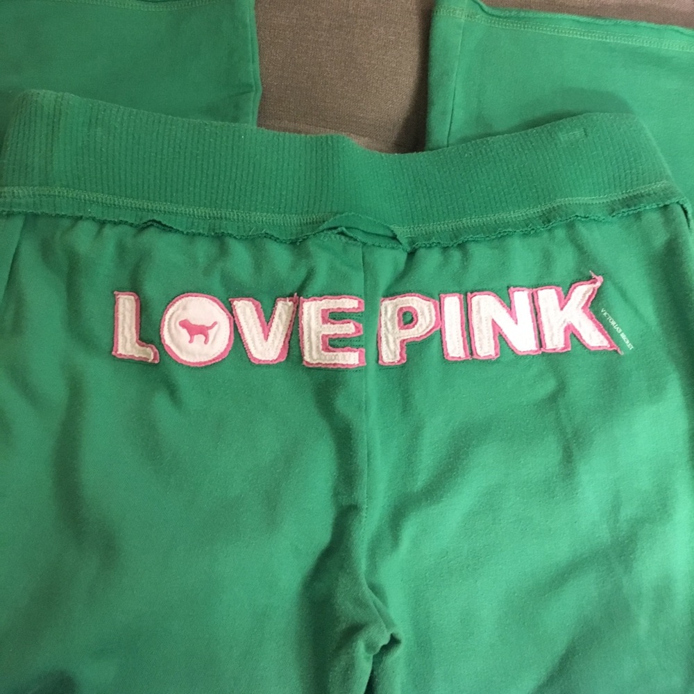 Pink Victoria's Secret green 100% cotton sweats.