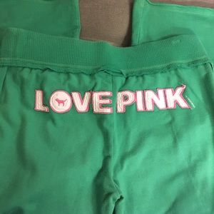 Pink Victoria's Secret green 100% cotton sweats.