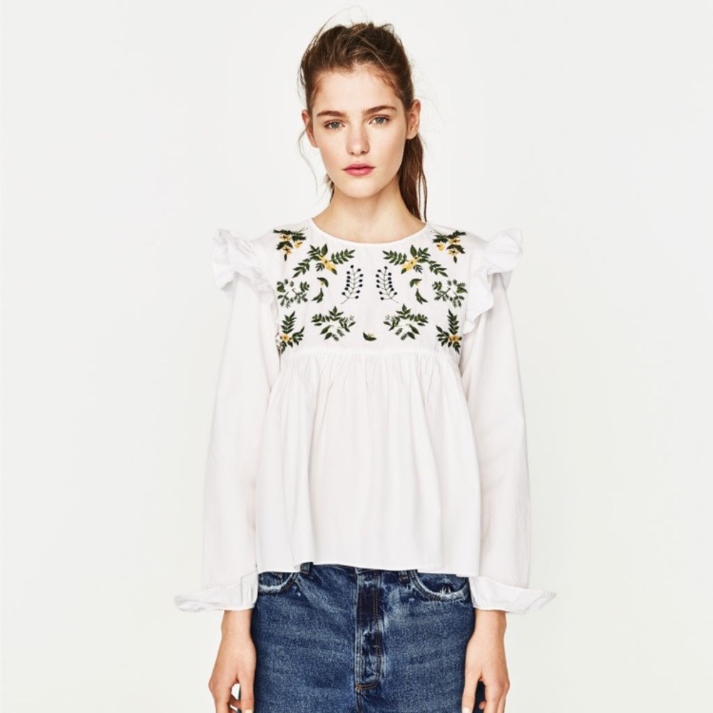 ZARA embroidered peplum top