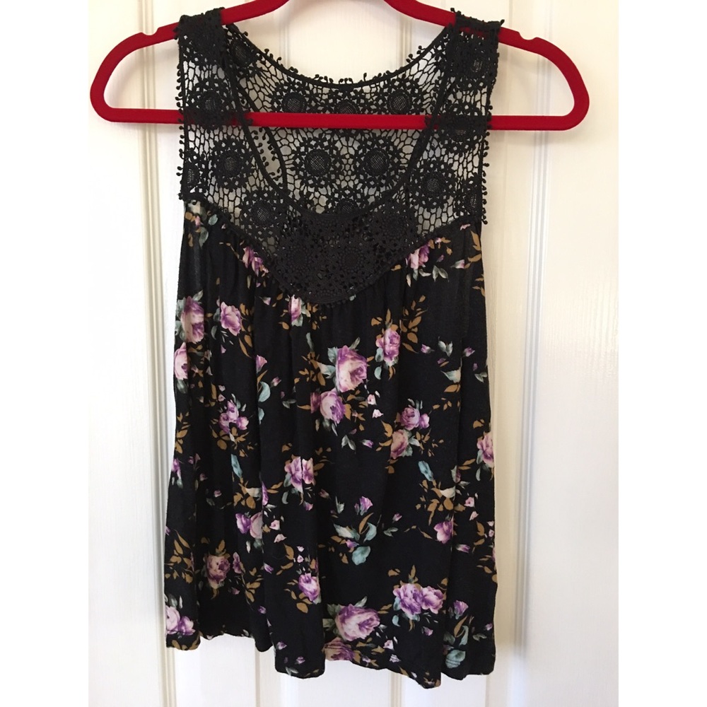 F21 Black Lace Floral Top