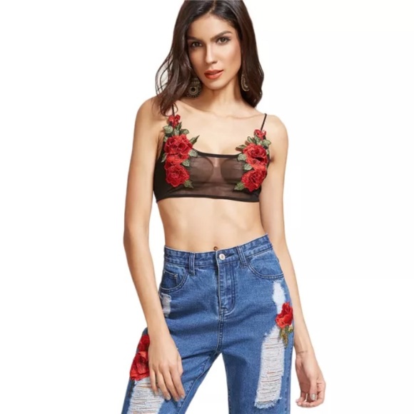 LAST ONE! M Rose Floral Embroidery Sheer Bralette - Picture 2 of 6