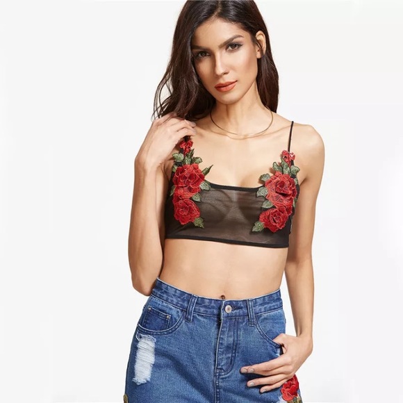 LAST ONE! M Rose Floral Embroidery Sheer Bralette - Picture 5 of 6