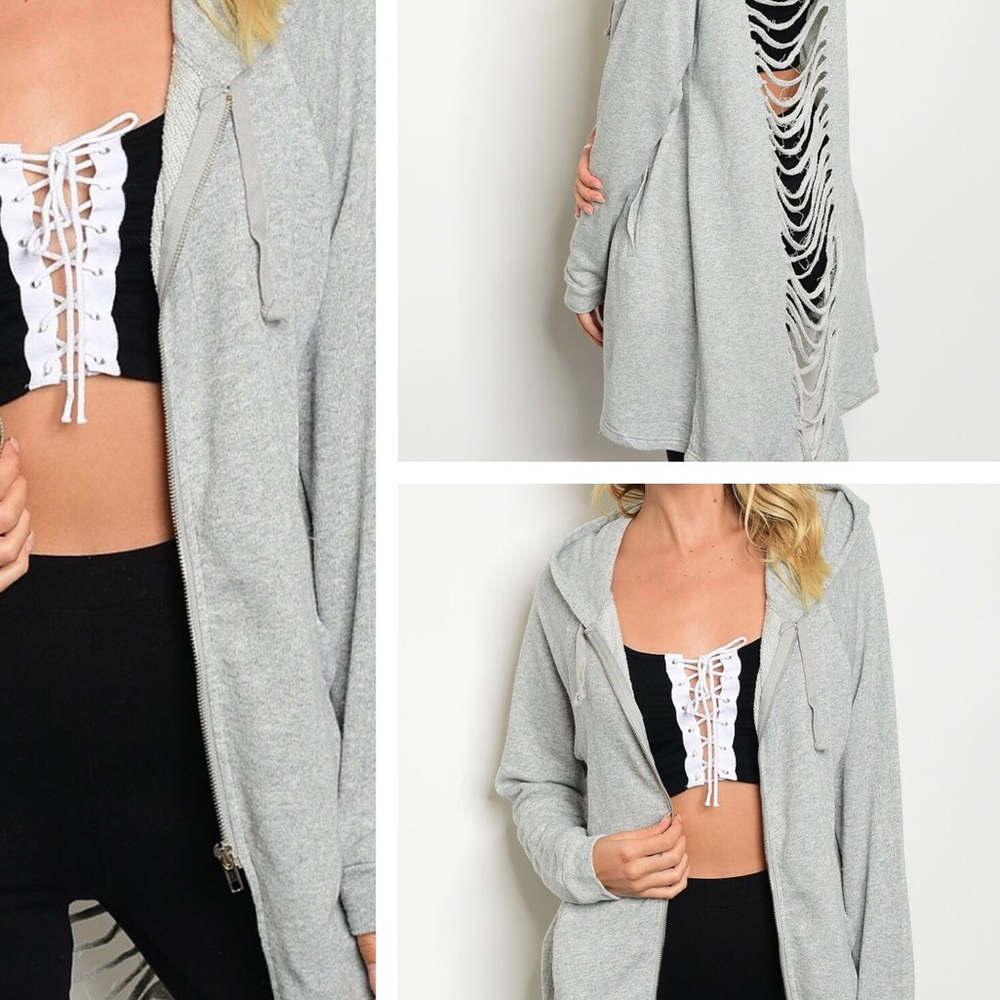 🔥New GRAY DISTRESSED BOYFRIEND HOODIE SWEATER