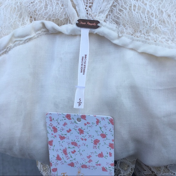 NWT FREE PEOPLE INTRICATE IVORY & GOLD OVERLAY LINED DRESS - Picture 6 of 12