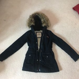 Hollister size small coat with fur hood