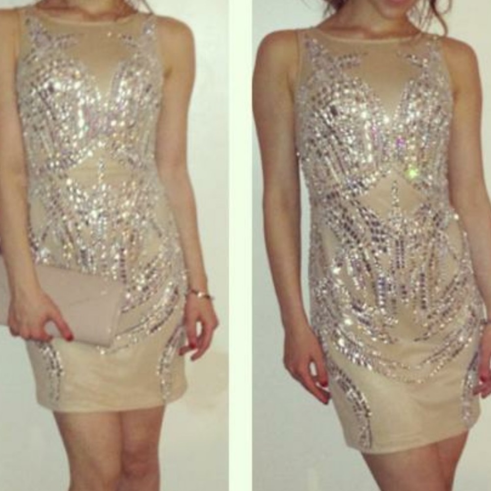 Nude sequin cocktail party dress