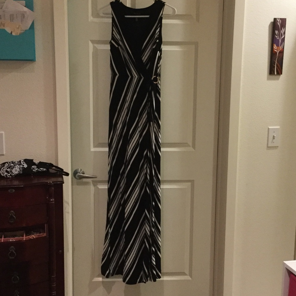 Long black dress with white stripes