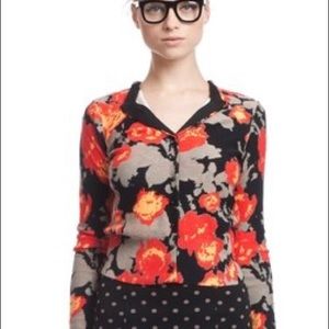 Tracy Reese floral smudged  cardigan, snap closure