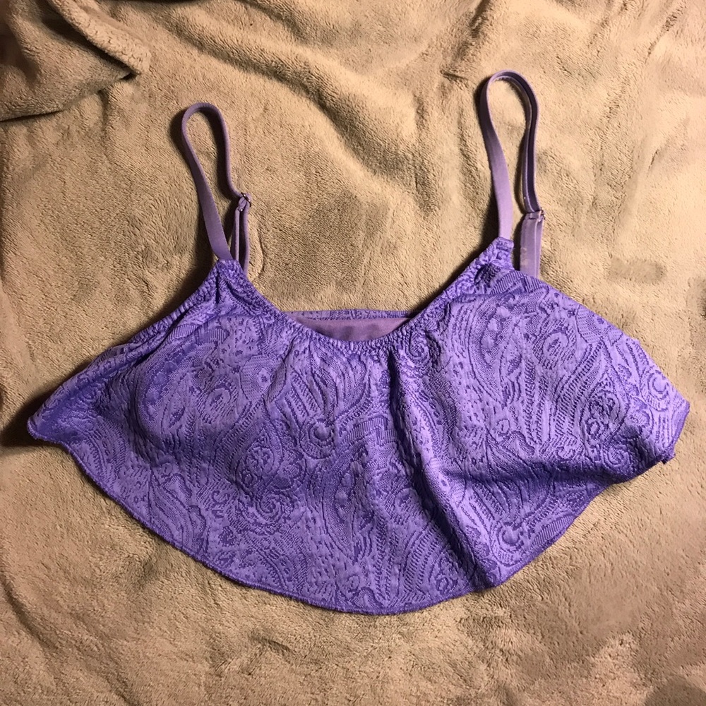 Purple Ruffle Patterned Bikini Top