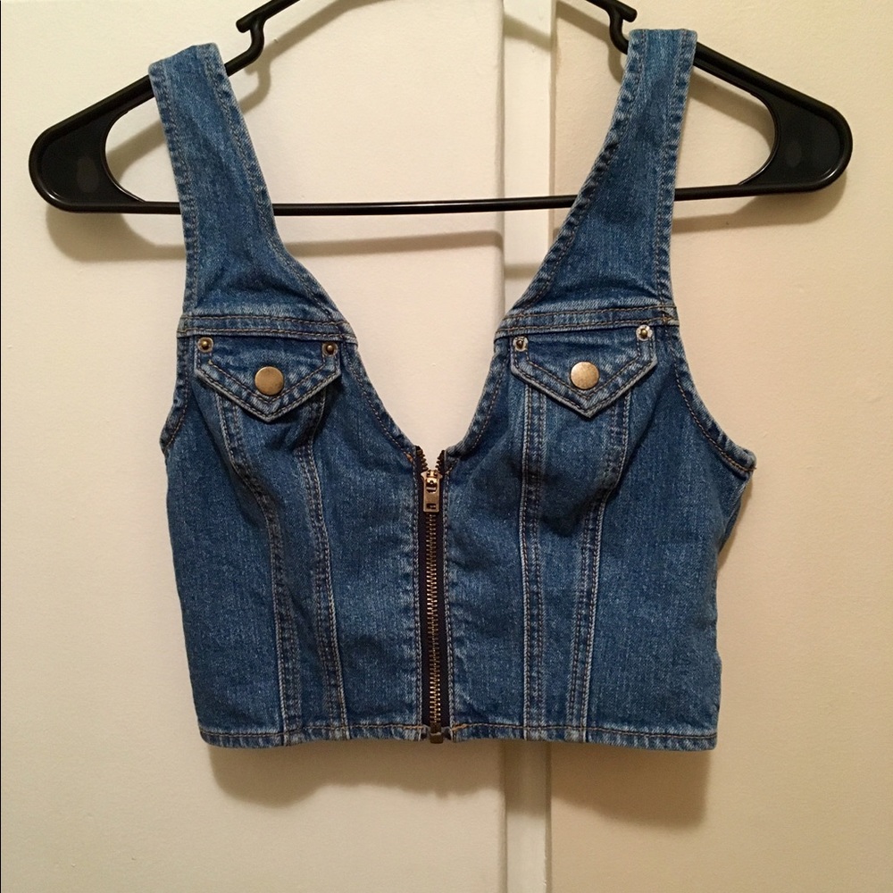 UO cropped jean bustier vest