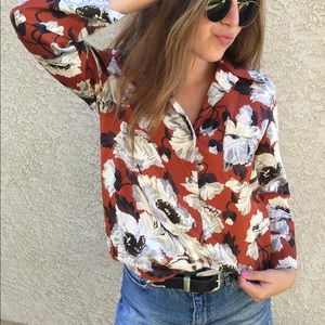 ZARA silky floral button up