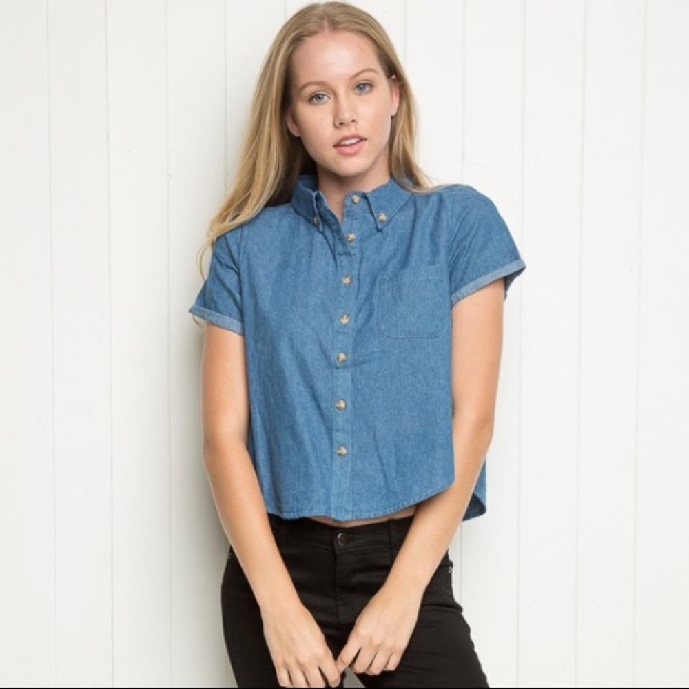Brandy Melville denim cropped collared shirt