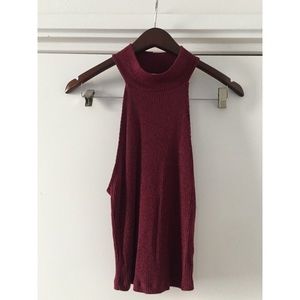 Burgundy Turtleneck Crop Top