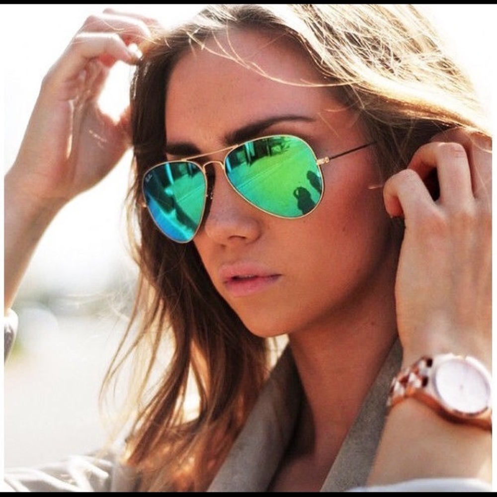 Ray Ban Green Mirrored Aviator Sunglasses