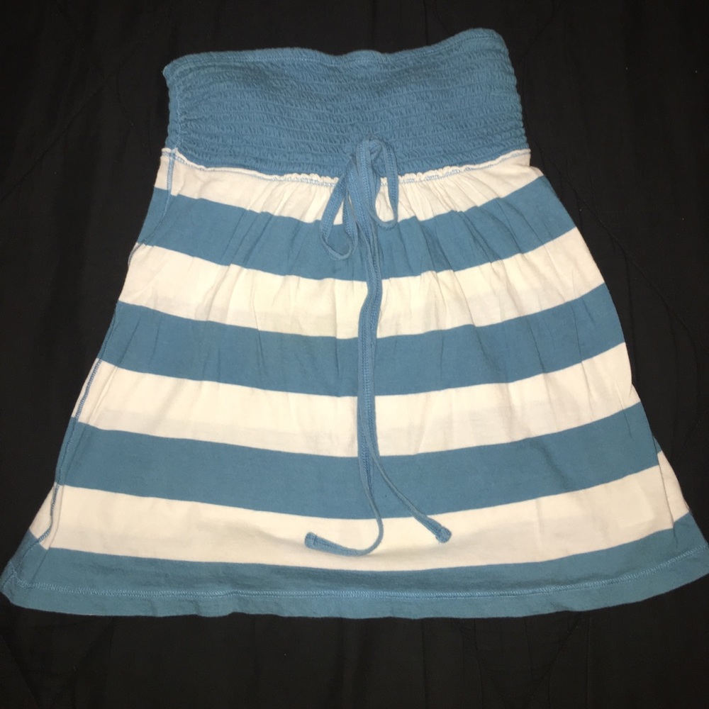 blue and white striped tube top